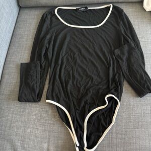 Black Long Sleeve Bodysuit with White Trim
